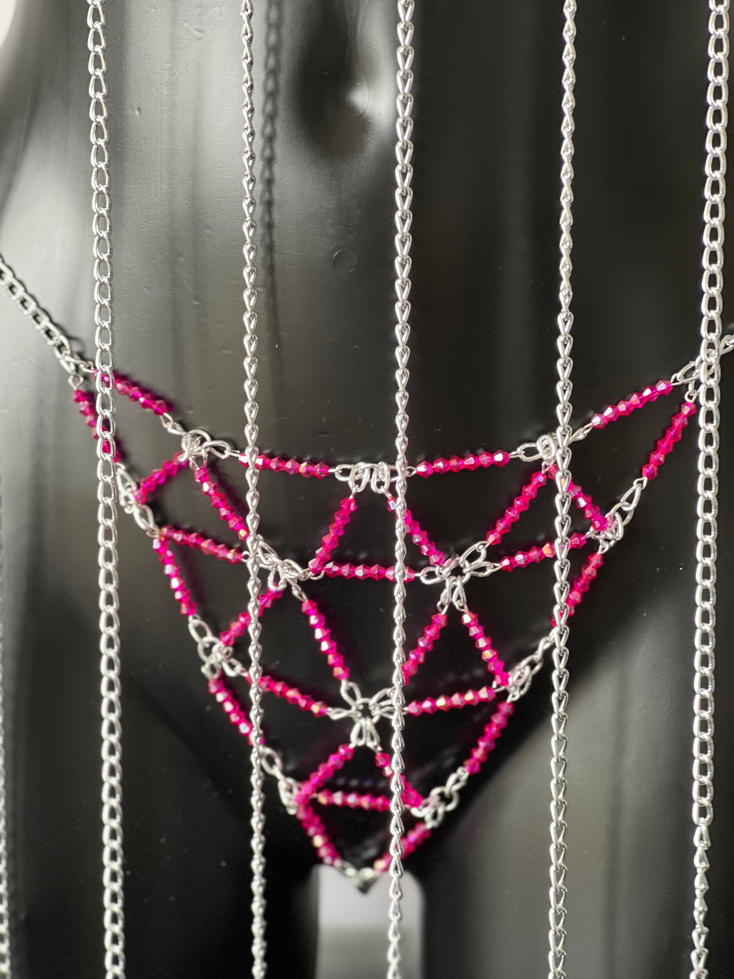 Ensemble Mayna rose perle et chaîne argent - fait main