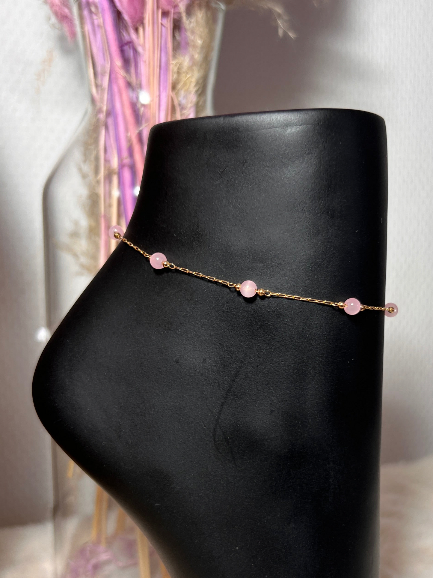 Chaîne de pied perles rose