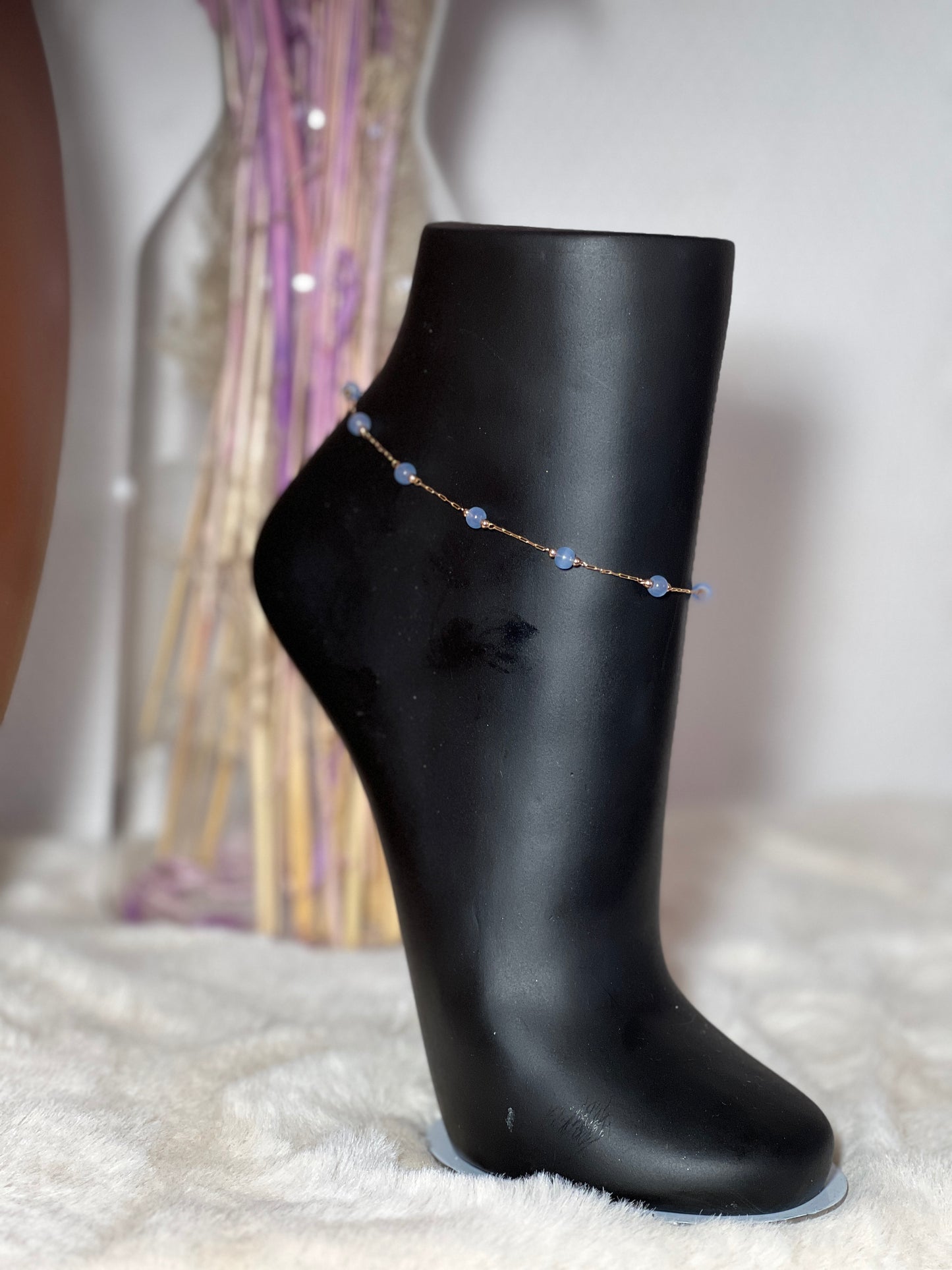 Chaîne de pied perles bleues