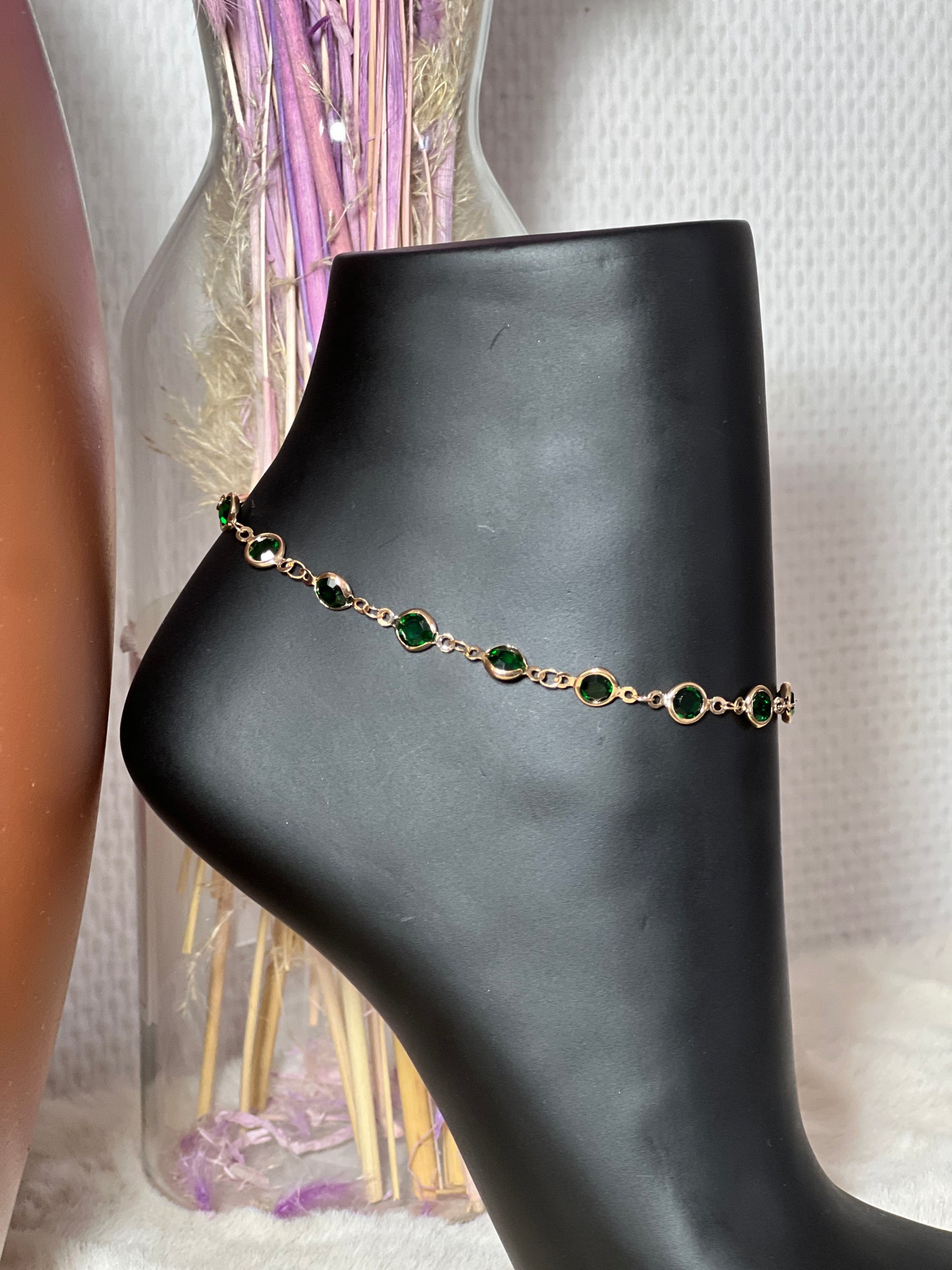 Chaîne de pied Aïsha vert émeraude