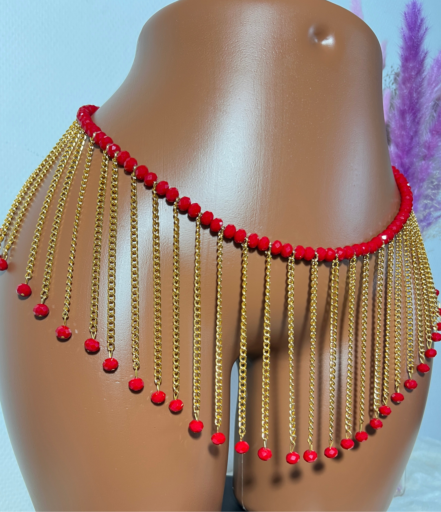 Baya jupe chaînes & perles rouges