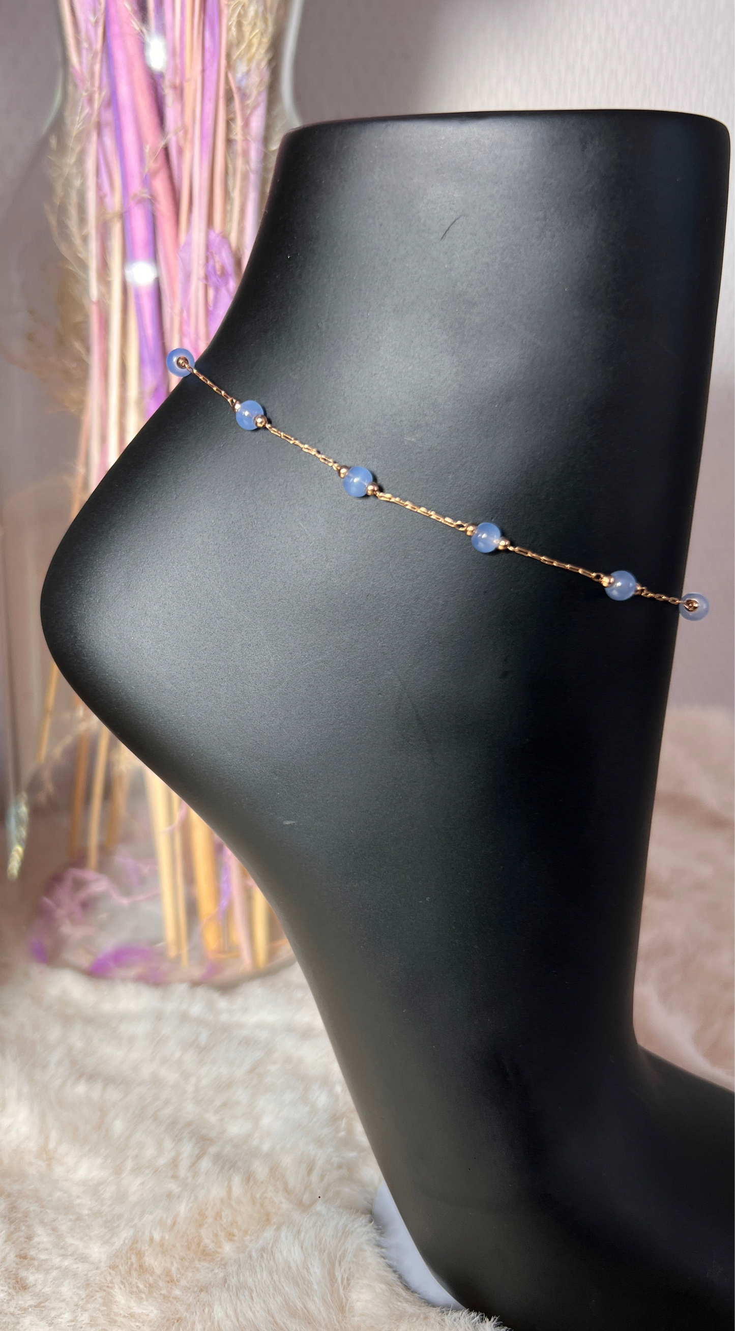 Chaîne de pied perles bleues