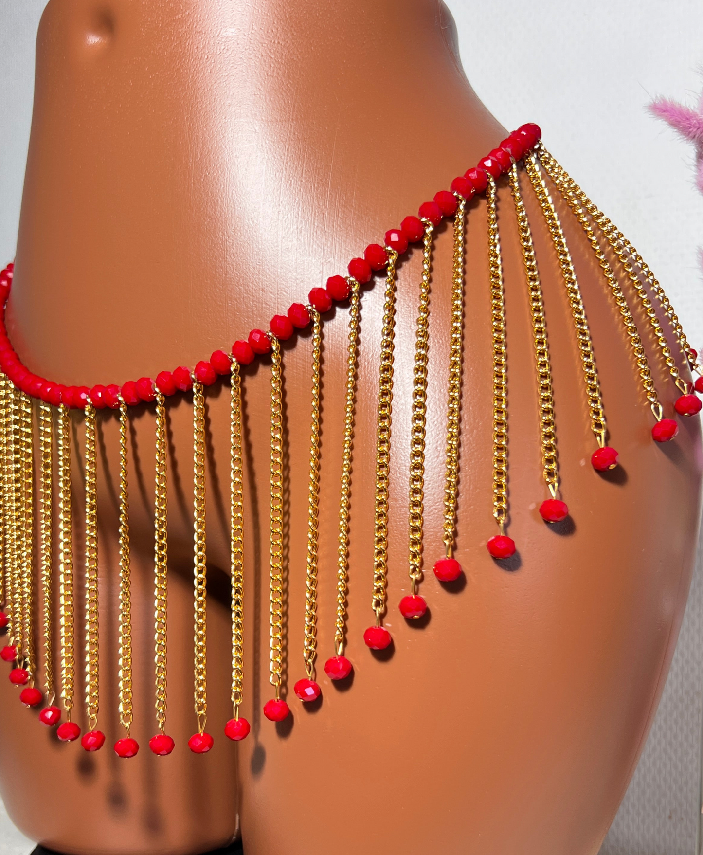 Baya jupe chaînes & perles rouges