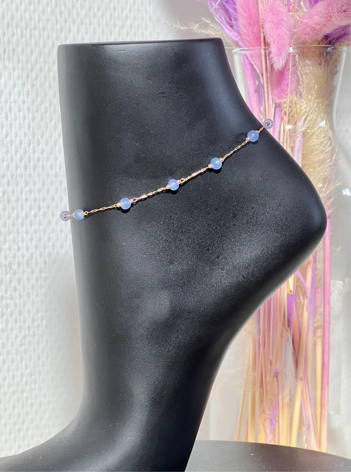 Chaîne de pied perles bleues