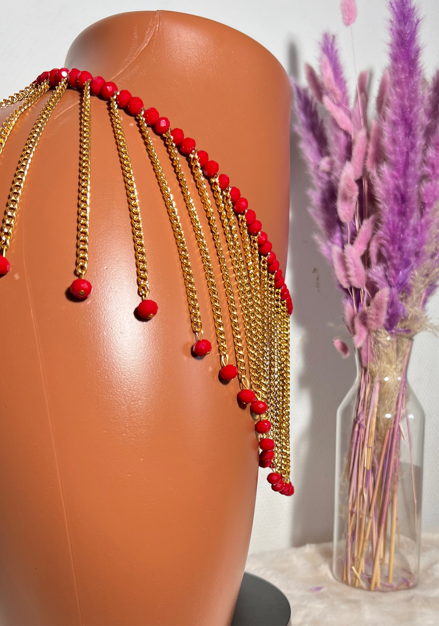 Baya jupe chaînes & perles rouges